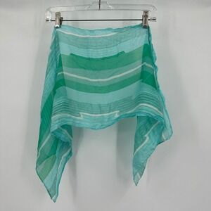 Vera Neumann Silk Chiffon Scarf Vintage Signed Sheer Striped Aqua Green